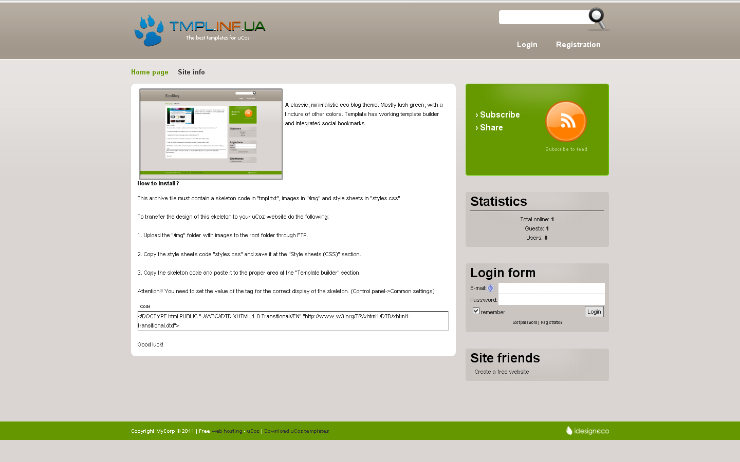 Шаблон "Eco blog" для uCoz