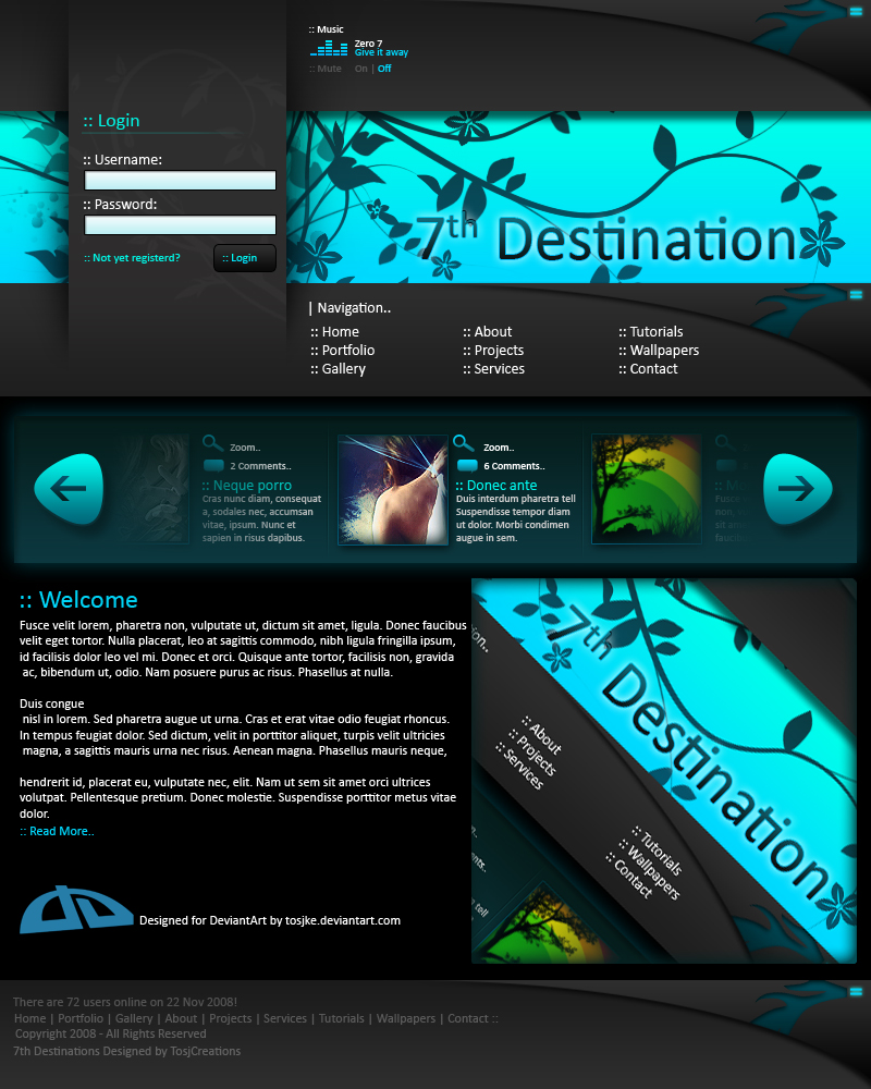 PSD макет в тёмных тонах 7th